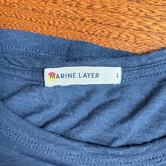 Marine Layer Men's Navy Tee with Multicolor Striped Pocket Large - Picture 2 of 10